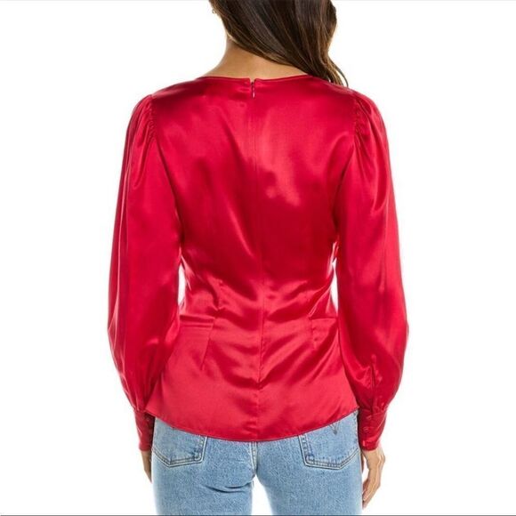 Cinq a sept Dorothea surplice silk blouse raspberry large NWT - Picture 3 of 9